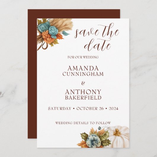 秋のエレガントかぼちゃは日付カードを保存 セーブザデート (正面/裏面)