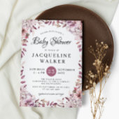 秋のエレガントな紫の花と葉のベイビーシャワー 招待状