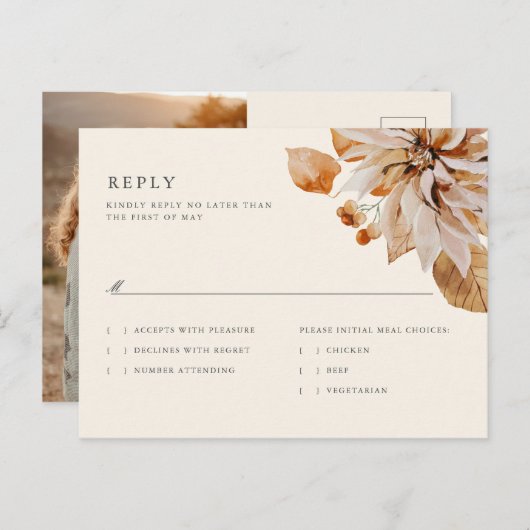秋のエレガントフローラの結婚写真RSVPはがき ポストカード (正面/裏面)