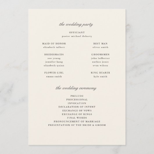 秋のエレガントフローラアーストーン結婚式 プログラム (裏面)