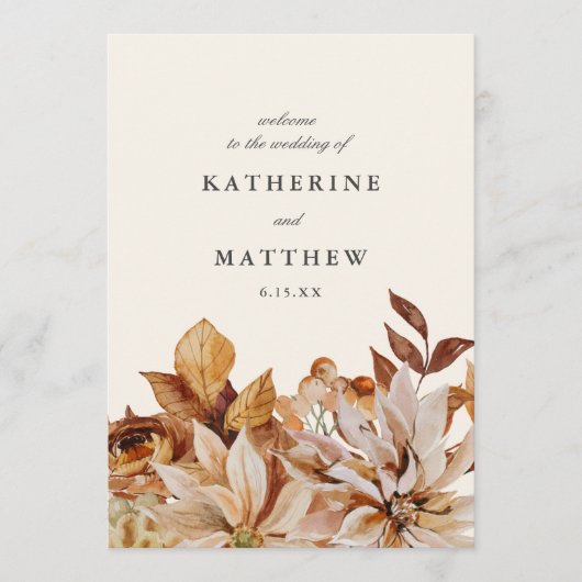 秋のエレガントフローラアーストーン結婚式 プログラム (正面)