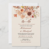 秋のエレガントフローラウォーター色ムスリム結婚ズ 招待状 (正面)