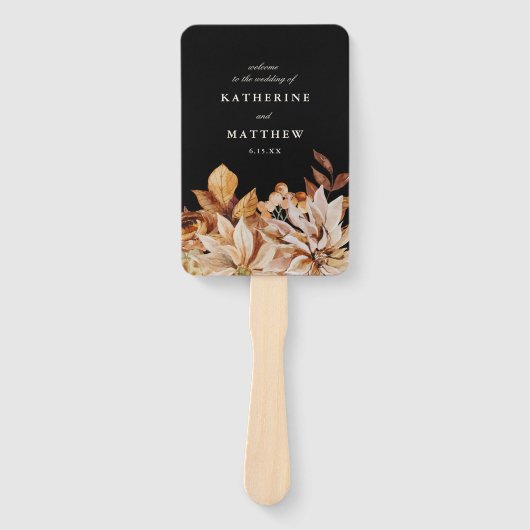 秋のエレガントフローラブラック結婚式 プログラム ハンドファン (正面)