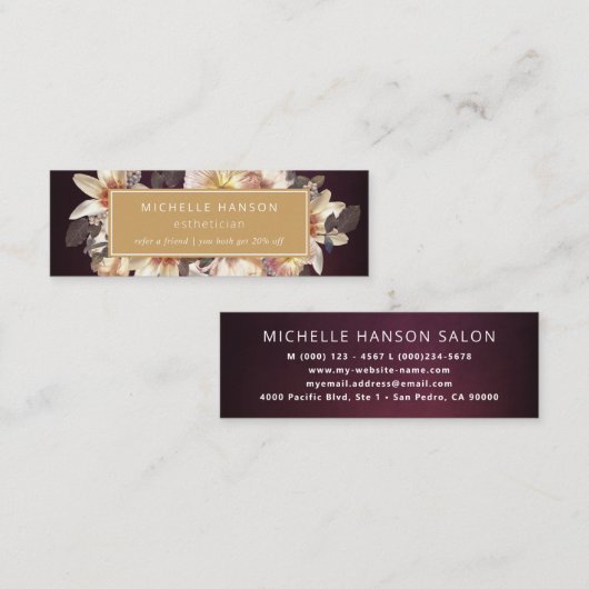 秋のエレガントフローラ梅金ゴールド紹介割引 スキニー名刺 (正面/裏面)