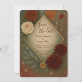 秋のエレガントフローラ結婚式の日付を保存 招待状 (正面)