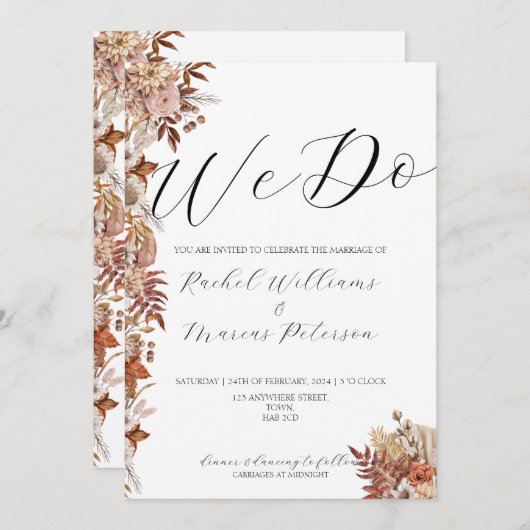 秋のエレガントフローラ結婚式招待状 招待状 (正面/裏面)