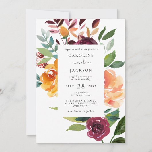 秋のエレガントフローラ結婚式招待状 招待状 (正面)