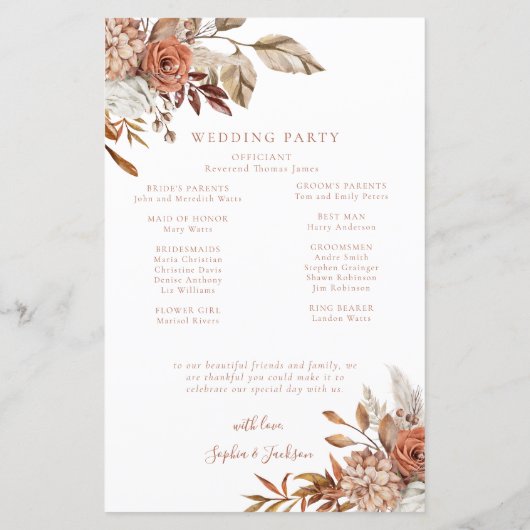 秋のエレガントフローラ結婚式 プログラム (裏面)