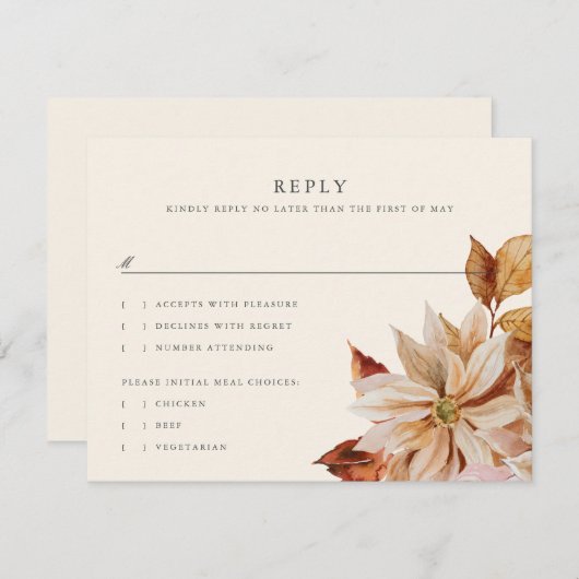 秋のエレガントフローラ結婚式RSVP返信カード 招待状 (正面/裏面)