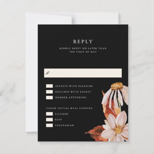 秋のエレガントフローラ結婚式RSVP返信カード 招待状 (正面)