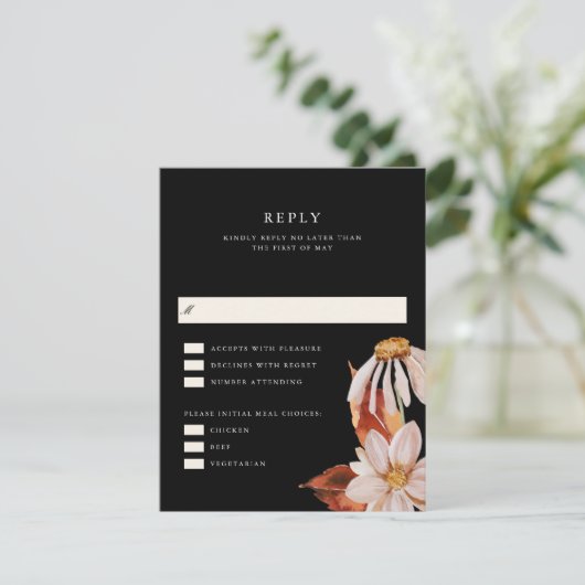 秋のエレガントフローラ結婚式RSVP返信カード 招待状 (スタンド正面)