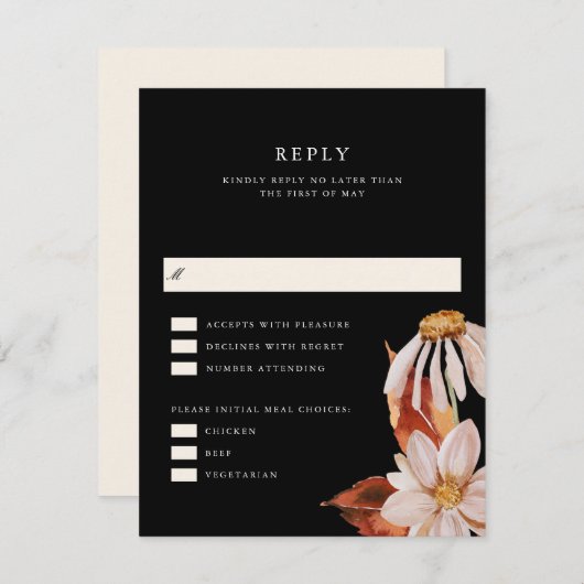 秋のエレガントフローラ結婚式RSVP返信カード 招待状 (正面/裏面)