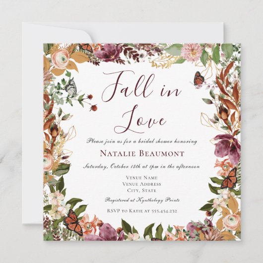 秋のエレガントブライダルシャワー 招待状 (正面)