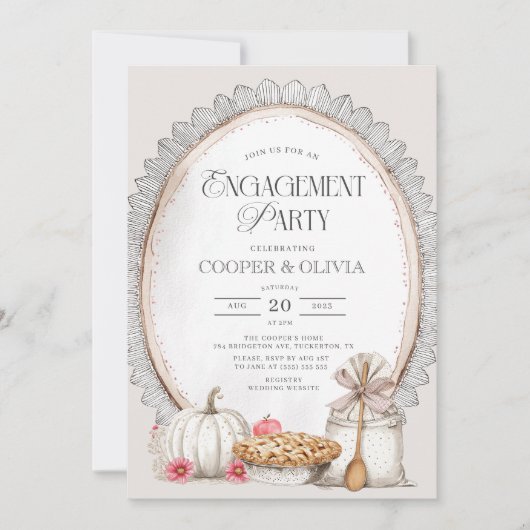 秋のエレガントヴィンテージ婚約パーティ 招待状 (正面)