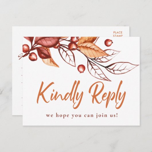 秋のエレガント地球トーンテラコッタウェディングRSVP ポストカード (正面/裏面)
