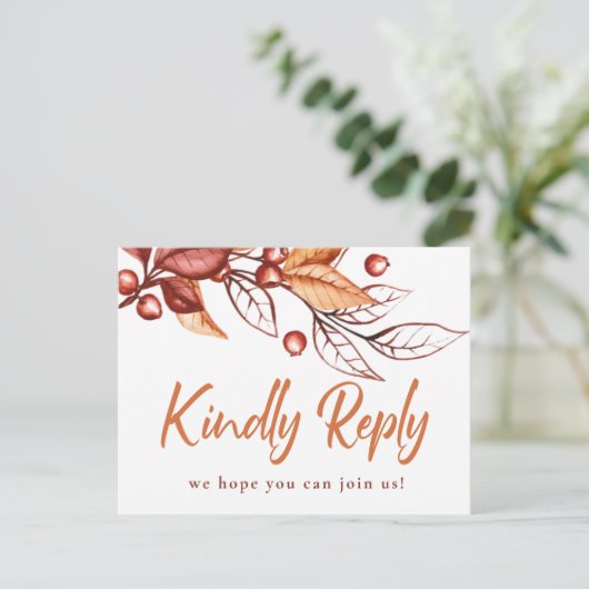 秋のエレガント地球トーンテラコッタウェディングRSVP ポストカード (スタンド正面)
