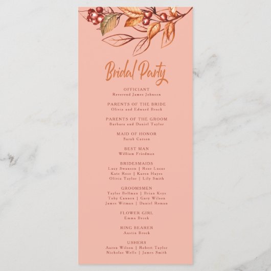 秋のエレガント地球トーンテラコッタ結婚ズ プログラム (裏面)