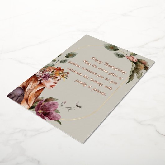 秋のエレガント妖精フローラバラ金ゴールドスクリプト 箔シーズンカード (回転した状態)