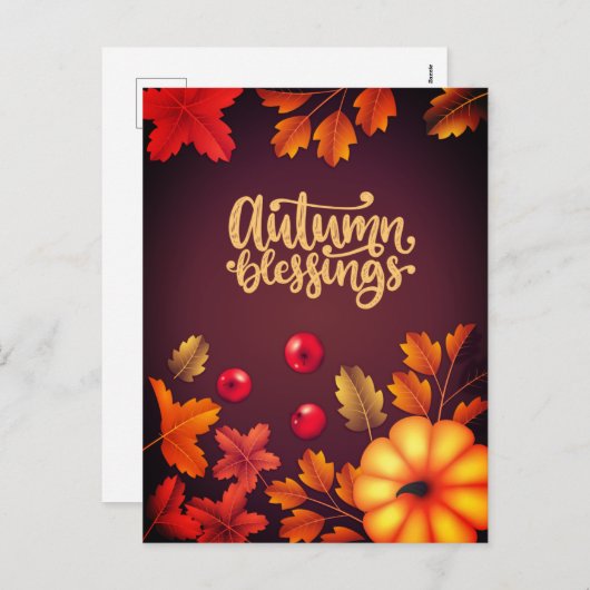 秋のエレガント恵みカボチャと離れ秋 シーズンポストカード