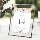 秋のエレガント日照野結婚花 テーブルナンバー<br><div class="desc">秋の日差エレガントし結婚のテーブル番号は素朴な料理に最適結婚だ。このデザインは水色の紫、紫、黄色の花、バーガンディの芽、オリーブの緑の葉が美しく花束にグループ化された複数の特色がある。これは両面テーブル番号である。必要なテーブル番号をカートに個別に追加する。</div>