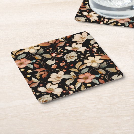 秋のエレガント水カラーフローラコースター スクエアペーパーコースター (アングル)