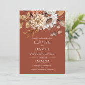 秋のエレガント水カラーフローラテラコッタ結婚ズ 招待状 (スタンド正面)
