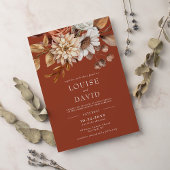 秋のエレガント水カラーフローラテラコッタ結婚ズ 招待状