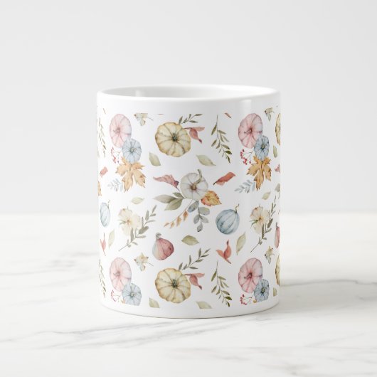 秋のエレガント水彩模様 ジャンボコーヒーマグカップ (正面)