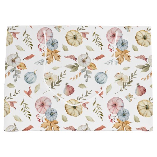 秋のエレガント水彩模様 ラージペーパーバッグ (正面)