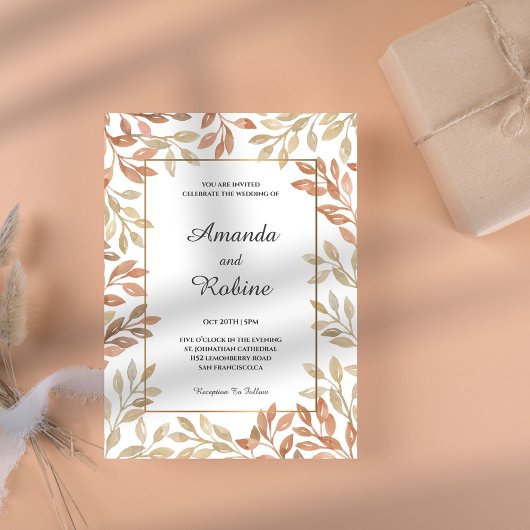 秋のエレガント水彩結婚式招待状 招待状