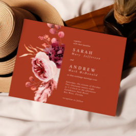 秋のエレガント水色テラコッタ結婚ズ 招待状