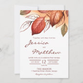 秋のエレガント秋ウォーターカラーテラコッタフローラ 招待状 (正面)
