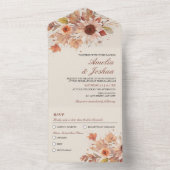 秋のエレガント秋フローラウォーター結婚カラー オールインワン招待状 (内側)