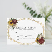 秋のエレガント花模様と幾何学模様結婚 出欠カード (スタンド正面)