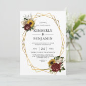 秋のエレガント花模様と幾何学模様結婚 招待状 (スタンド正面)