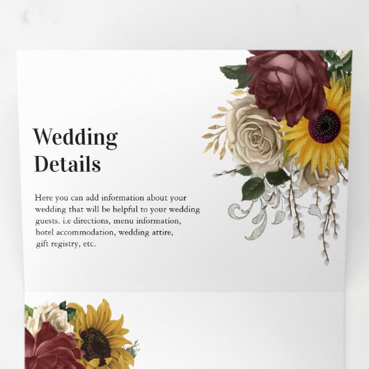 秋のエレガント花模様3イン1三つ結婚折 三つ折り招待状 (内部最初)