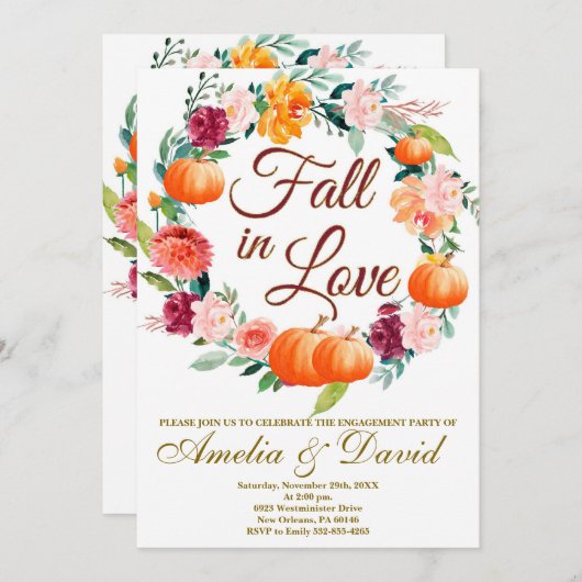 秋のエンゲージメント招待状, 秋のカップルシャワーパーティー招待状 招待状 (正面/裏面)