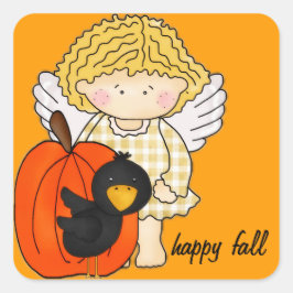 秋のエンジェルパンプキン&クロウ – ハッピー秋 スクエアシール