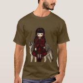 秋のオオカミのワイシャツの赤い乗馬フード Tシャツ (正面)