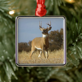 秋のオジロ鹿の木びき台 メタルオーナメント