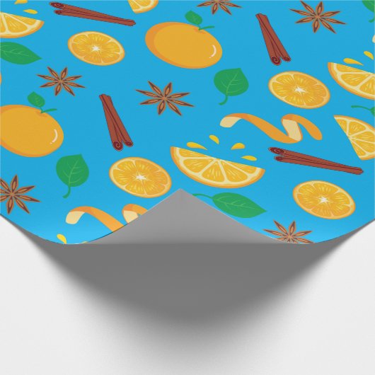 秋のオレンジとスターアニスのシームレスな感謝祭 ラッピングペーパー (角)