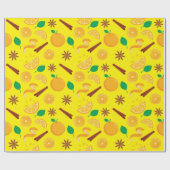 秋のオレンジとスターアニス秋イエローシームレス ラッピングペーパー (フラット)