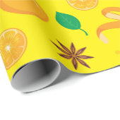 秋のオレンジとスターアニス秋イエローシームレス ラッピングペーパー (ロールコーナー)