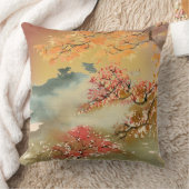 秋のオレンジと赤の木と遠くの山 クッション (ブランケット)