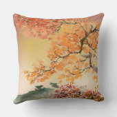 秋のオレンジと赤の木と遠くの山 クッション (裏面)