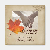 秋のオレンジの紅葉結婚式の日付を保存 マグネット (正面)