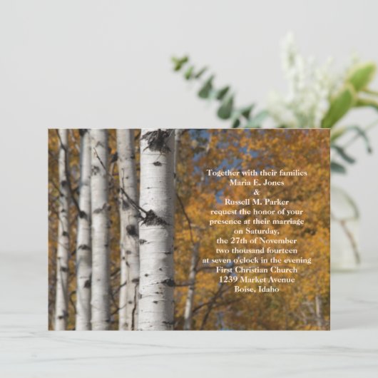 秋のオレンジの結婚式招待状の《植物》アスペンの細道 招待状 (スタンド正面)