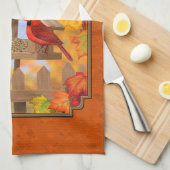 秋のオレンジを採集する給餌機 キッチンタオル (四つ折り)