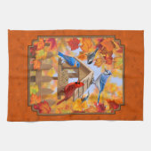 秋のオレンジを採集する給餌機 キッチンタオル (横)