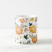 秋のオレンジカボチャと花柄 コーヒーマグカップ (中央)